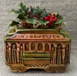 Vtg 70s Glazed Trolley Art Ceramic Cable Car San Francisco CA Mini Planter SNCO