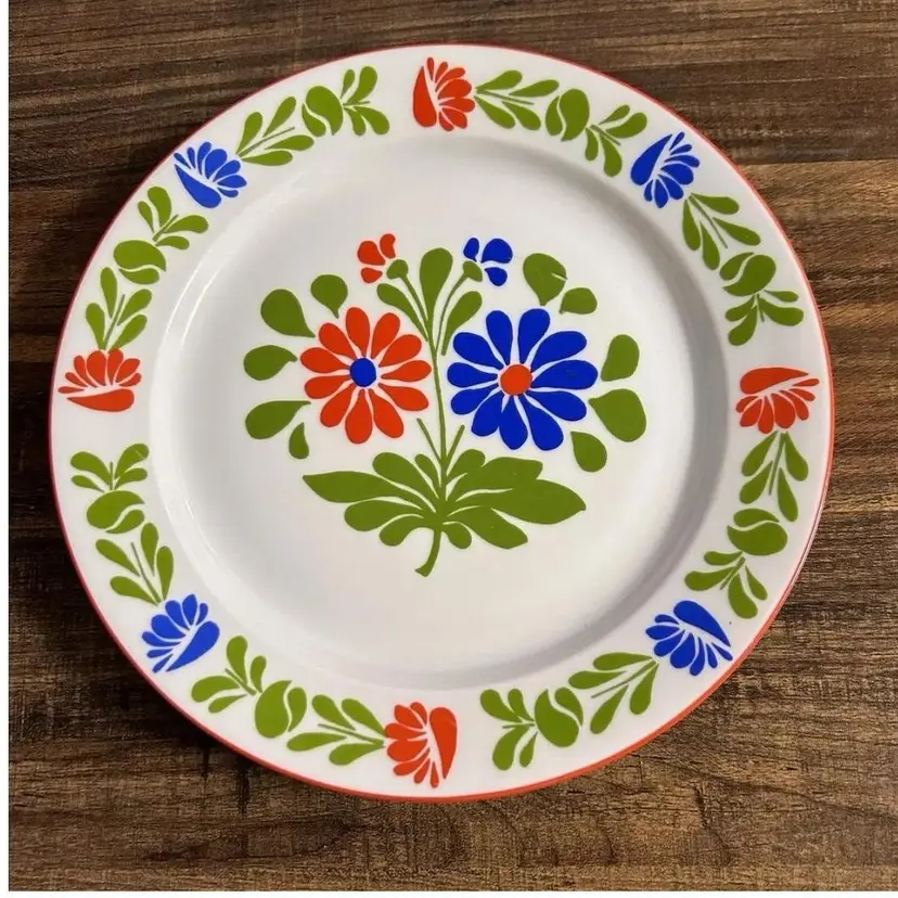 Hand painted Hungary Decorative Blue And Red Flowers Folk Wall Plate 9.5”