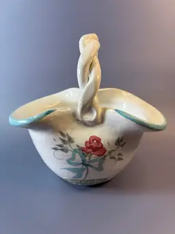 Hand Painted Mahon Made Pottery Basket 6.25” X 6.5”