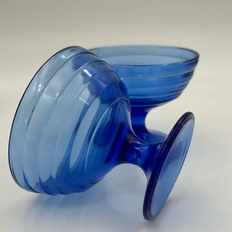 Vintage pair of cobalt blue ripped pedestal, ice cream dishes