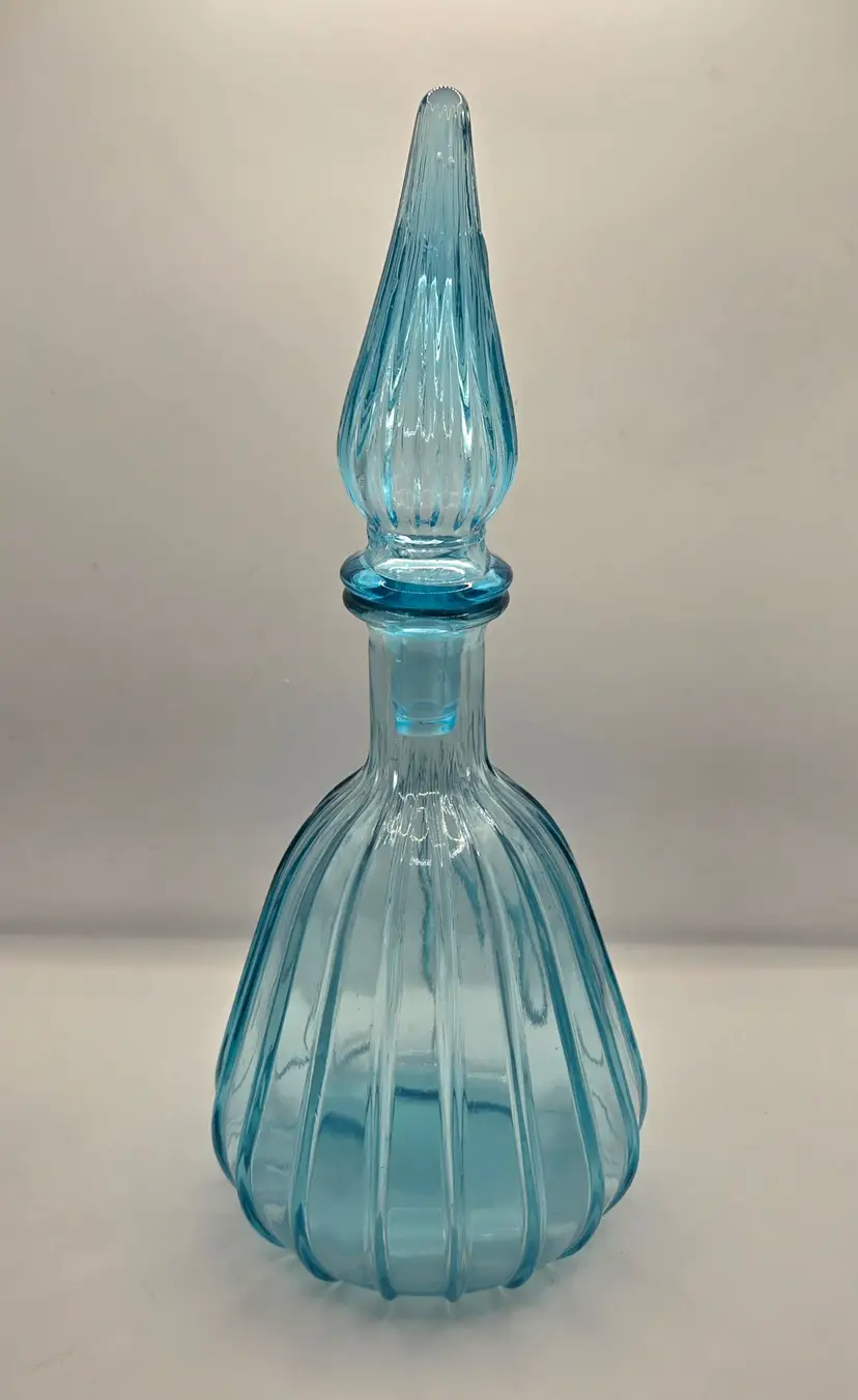 Vintage MCM Mini Ice Blue/Light Blue Genie Bottle. 9.55"