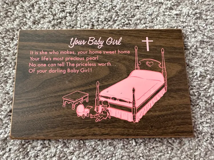 Small Talk Shelf Your Baby Girl Wooden Sign Pink Kneeling Baby Girl God Poem