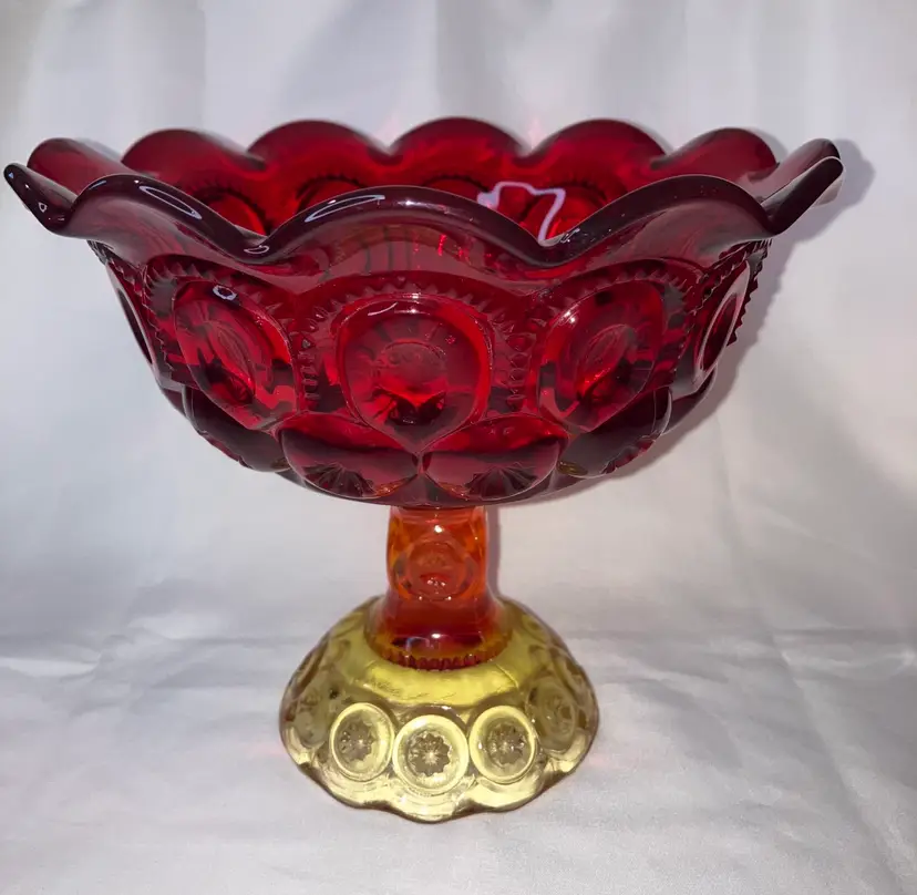 Amberina Pedestal Compote Candy Dish LE Smith 7” Moon & Star