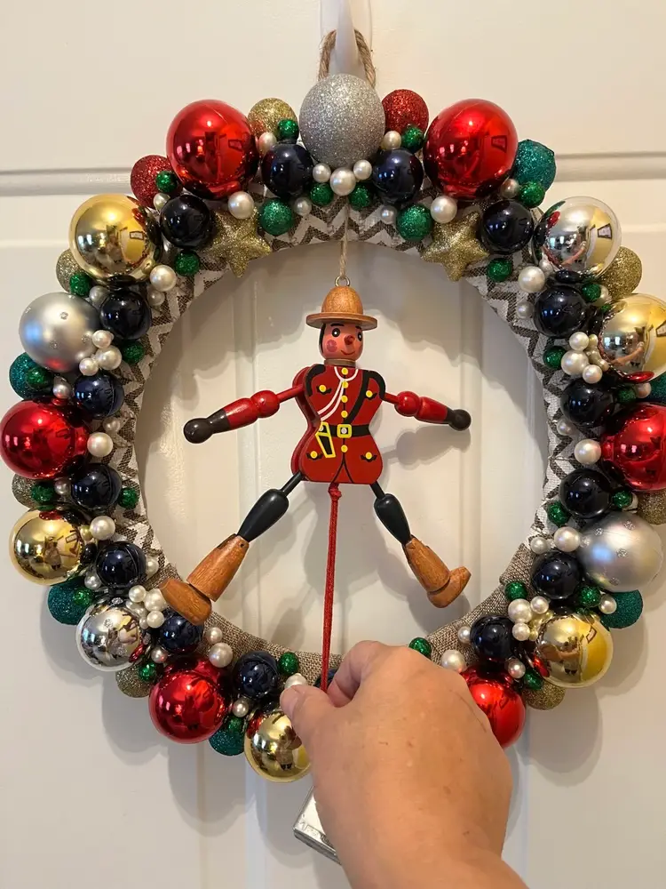 Handmade Mixed Ornament Christmas Wreath Wood Plastic Vtg One of a Kind 14.5” D