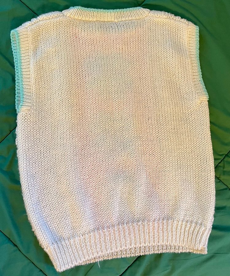 Vtg Large Hand Acrylic Knit Womens Pullover Vest Cream Pink Blue Snowflake Korea