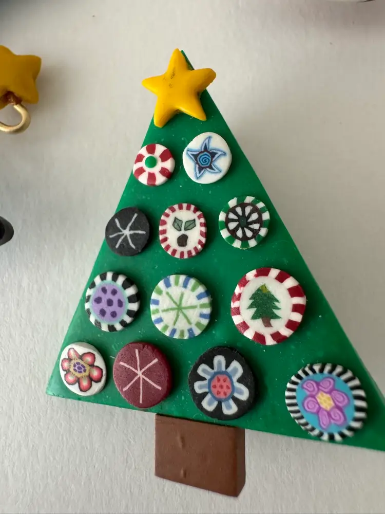 Vintage Colorful Handmade Polymer Clay bundled Brooches (2) Set & Earrings set