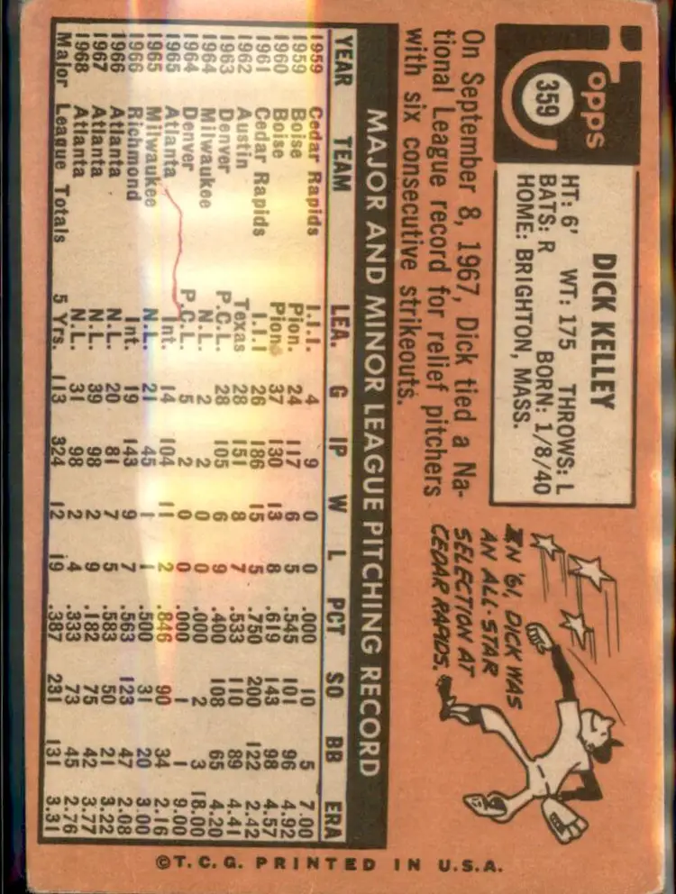 1969 Topps #359 Dick Kelley - (pk3) - San Diego Padres