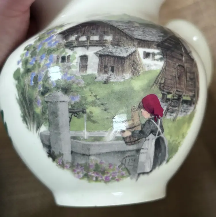 Vintage Blanchardon Fabrication French Pitcher Vase Milk Jug Girl At Well