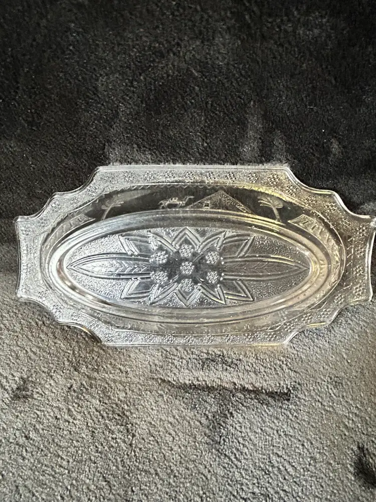 Antique Adam’s & Co Egyptian Sphinx Pyramid Glass Relish Dish Early 1900’s