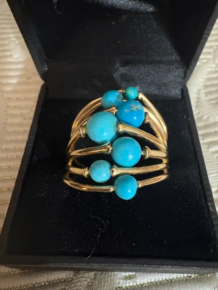 Turquoise & 18K Gold Over Sterling Silver Ring. New In Box. Size 11.