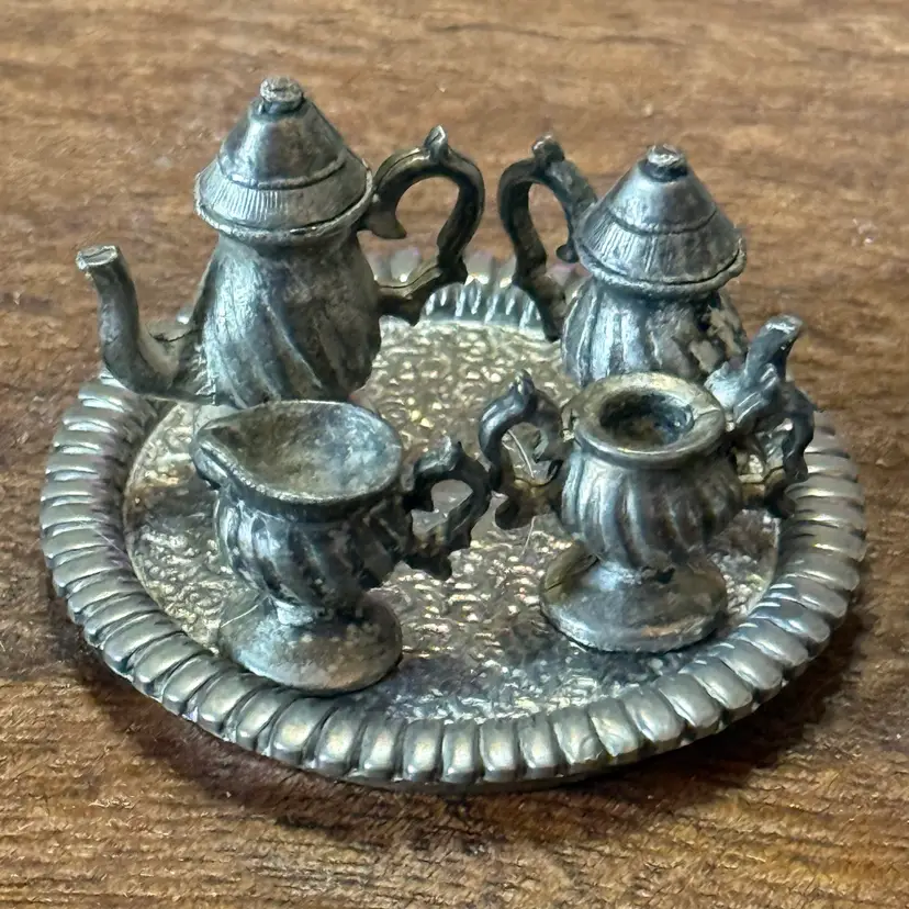 Dollhouse Miniature WAPW England Pewter Tea Set 1:12 Scale 5 Piece Set