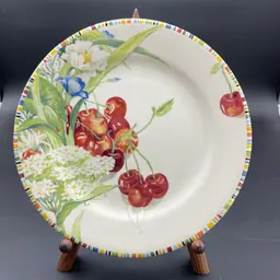 Faiencerie de Gien Cherry 8.5" Salad Plates Set of 2 Made in France Dinnerware