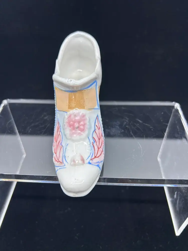 Vintage Porcelain Pink Blue Gold Lusterware Boot Shoe Figurine Japan