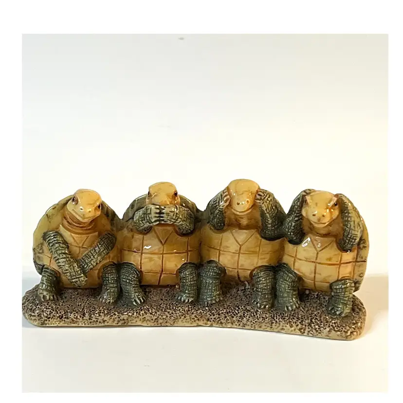 Four Wise Turtles Resin Stone Figurine See No Evil Speak No Evil Hear No Evil Do No Evil 5 in Length