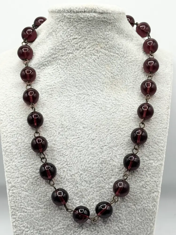 Estate purple glass beaded chain link necklace