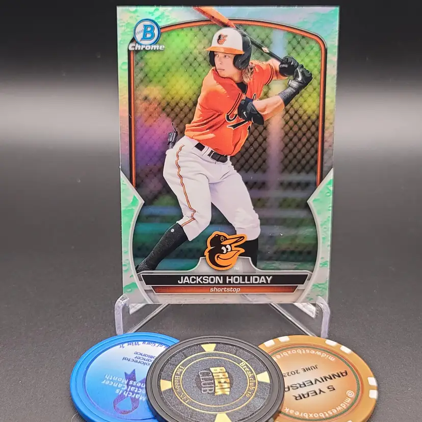 Jackson Holliday 2023 Bowman Chrome Prospects Lunar Glow Parallel Card #BCP-20 Baltimore Orioles Baseball Card