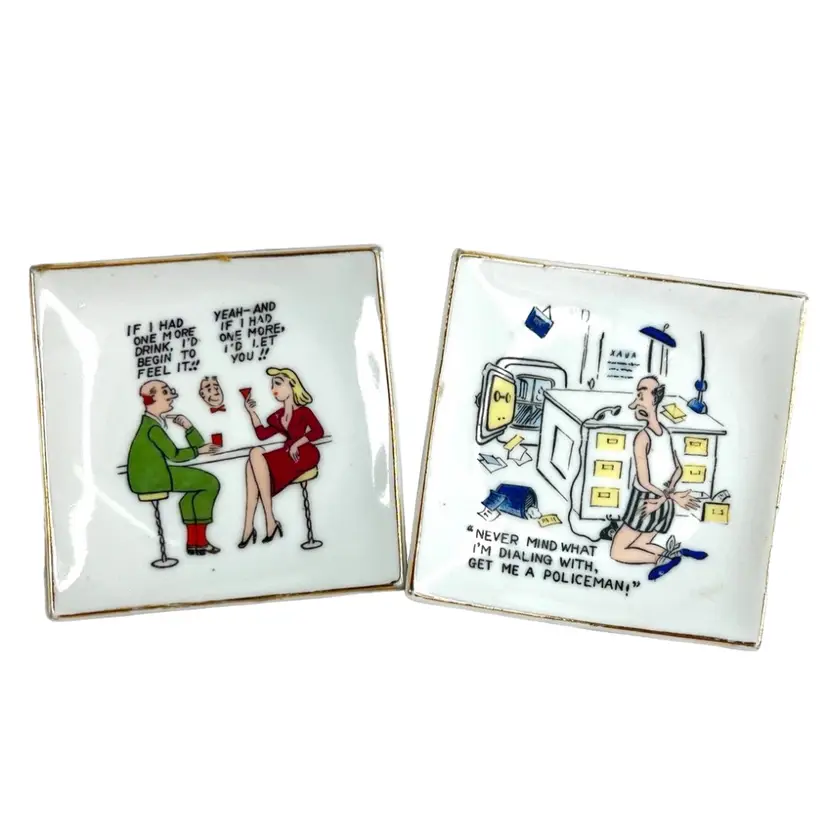 Set Of 2 Bawdy Humor Cocktail Drink Trays or Hangers