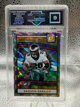 2025 Saquon Barkley Panini Donruss Action-All Pros #AAP-SBA Eagles Graded ECC 9