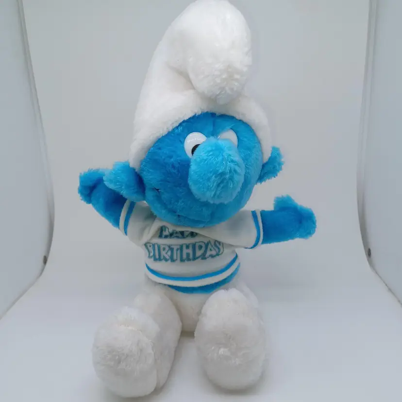 Happy Birthday Smurf Stuffed Plush Toy Doll Peyo Wallace Berrie 1979 Vintage