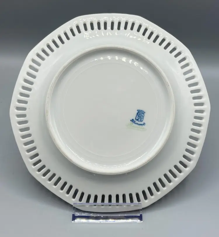 Schumann Bavaria 10-sided Plate w/ Pierced Edge & Fruit - Apple Grapes Berry - Vintage