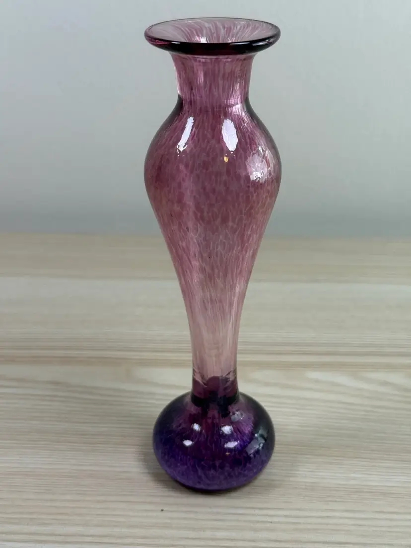 August Heuter Watercolor Pink To Purple Bud Vase Signed