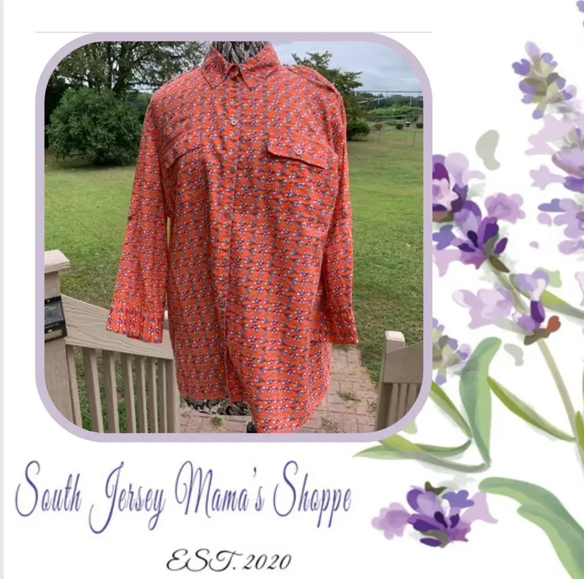 Vintage 1990s Size XL Jacklyn Smith Blouse Orange With White Elephants