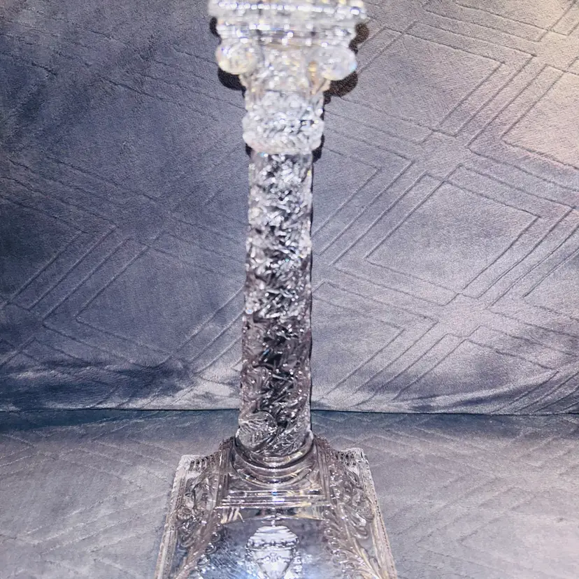 Molded And Pressed Clear Glass Neo Classical Candlestick Holder W/ Cherubs