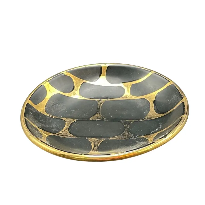 Italian Pottery Black Gold Trinket Dish Saucer Plate Italy