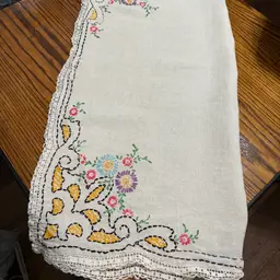 Vtg Linen Hand Embroidered Table Cover