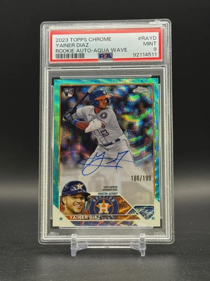 2023 Topps Chrome Yainer Diaz AQUA WAVE AUTO #RA-YD /199 PSA 9
