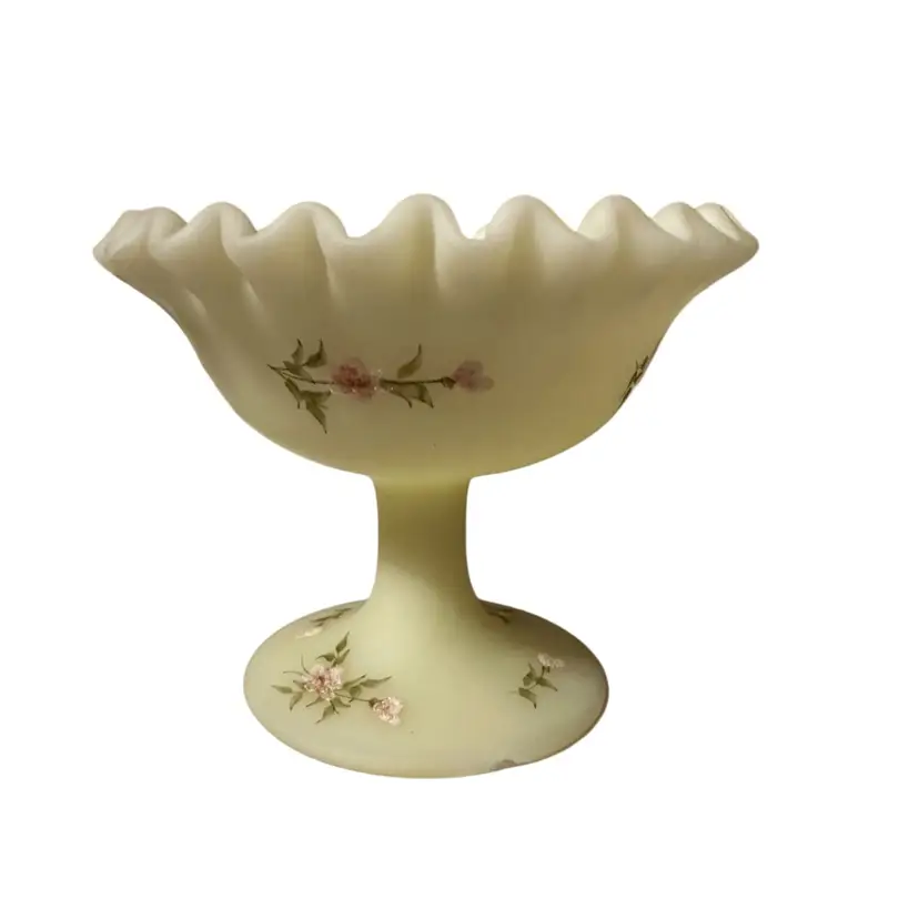 Fenton Custard Glass Ruffled Compote Dish