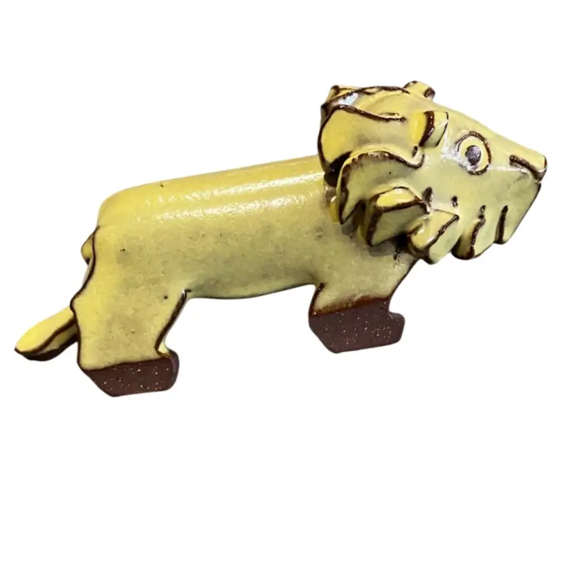 Handmade Red Clay Pottery Lion Signed