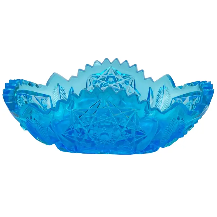 Vintage Wheaton/Kemple Glass, All Blue, Hobstar and Fan Pattern w/Sawtooth Edge