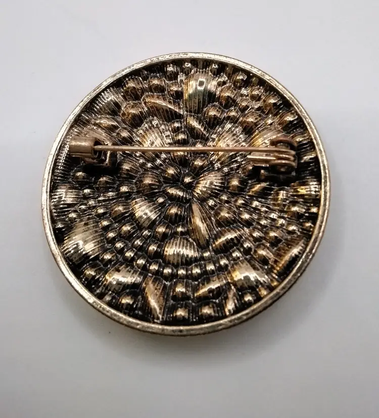 Emoji Brooch/Pin Smiley Face Gold Plated w/Yellow Rhinestones