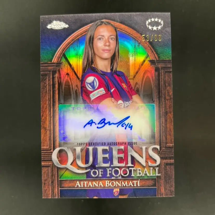Aitana Bonmati 2023/24 Topps Chrome UEFA Women Queens Of Football /99 Autograph Barcelona Soccer Card