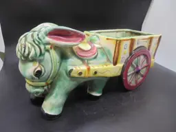Donkey Cart Ceramic Planter Hand Painted Made in Japan a Bit Crazed and Repaired