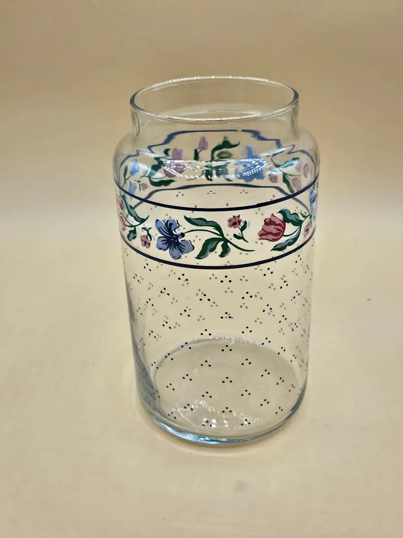 1990 HCD Pink Blue Floral Canister, 7.25"H x 3.75"No Lid