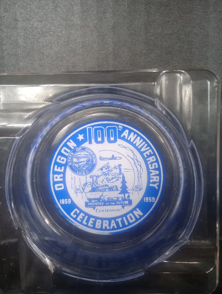 Vintage 2 Piece Set of 1959 Oregon 100th Anniversary Centennial Ashtrays Frontier of the Future
