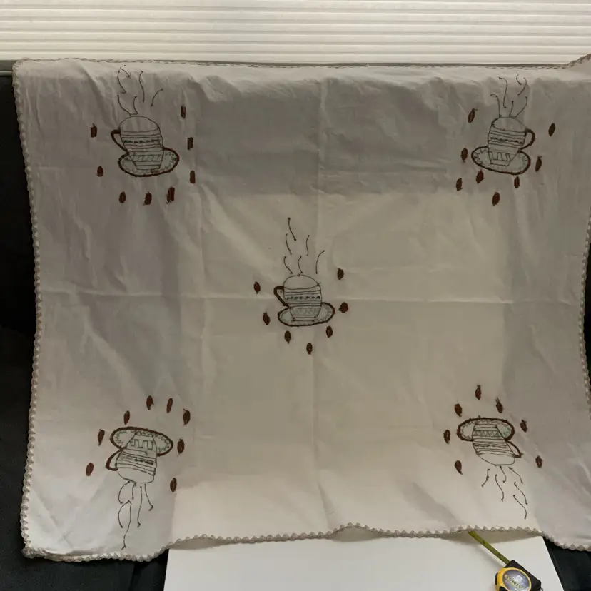 Tea  Coffee Cup Hand Embroidered Small Tablecloth