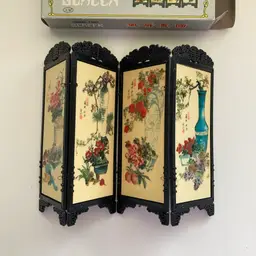 Vintage Dollhouse Chinese Print Room Divider Screen Different Scene On Each Side In Box