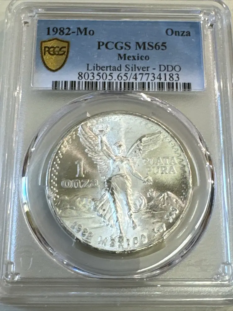 1982 MO MEXICO PCGS MS65 DDO ONZA 999 SILVER LIBERTAD 1oz GEM DOUBLE DIE OBVERSE