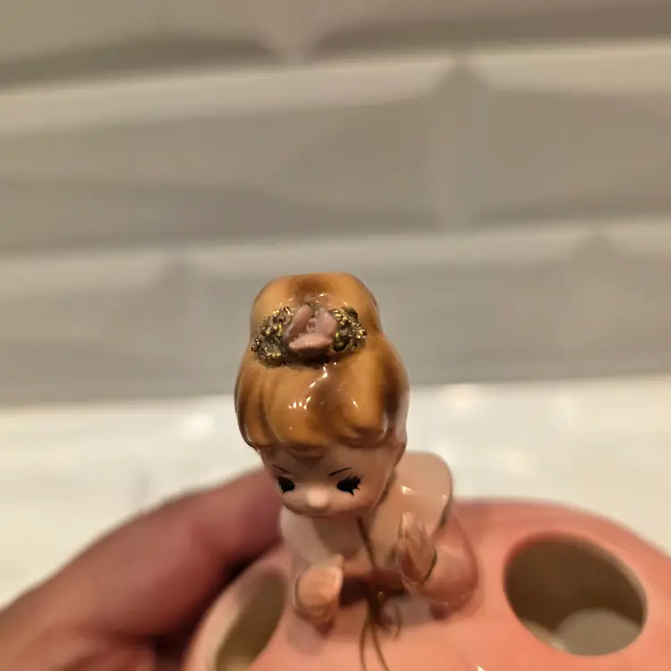 Vtg Josef Originals Lipstick Holder Pink  Dress Japan Girl Vanity Dresser