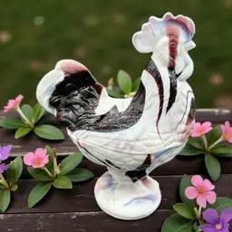 Vintage Purple White Slag Glass Rooster On Nest Candy Dish 8.5" Unmarked