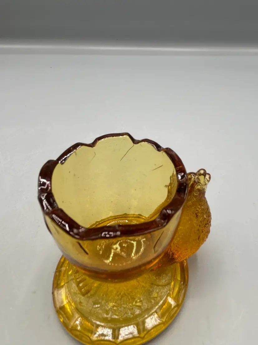 Viking Indianna glass Amber egg cup with bird toothpick holder
