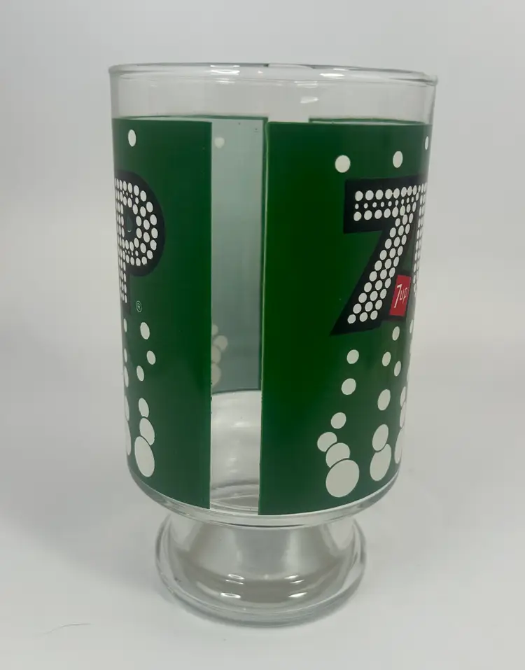 Vintage '7 UP' Large Pedestal Glass Tumbler 6.75" H