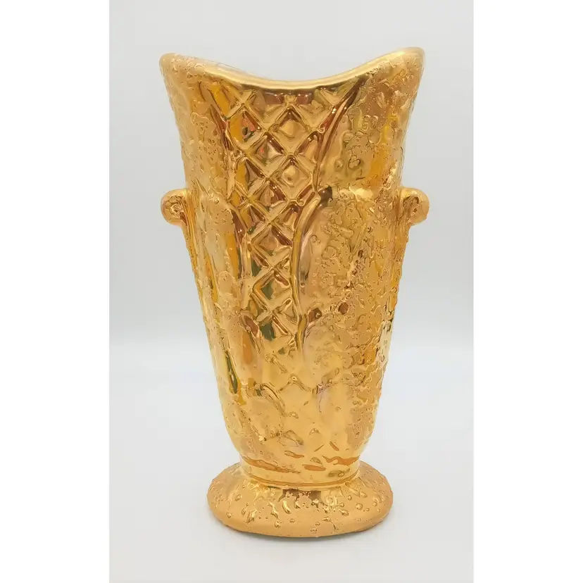 Vintage Weeping Bright 22k Gold Vase Hollywood Regency Style Art Deco MCM