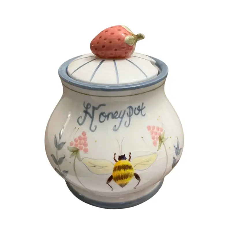 Ceramic Honey Pot Jar 5”x 4 1/2” READ