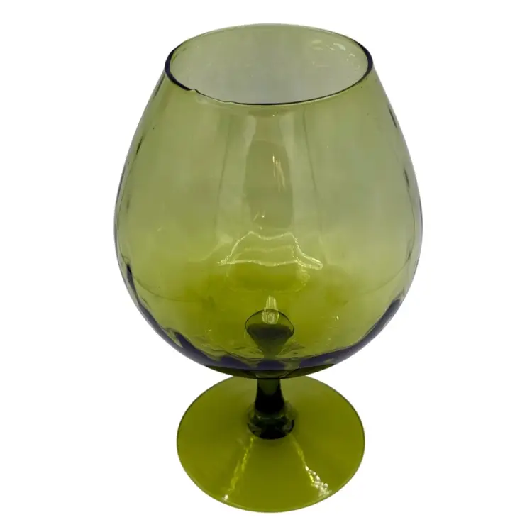 Vintage Mid Century Modern Empoli Olive Green Glass Snifter 9”