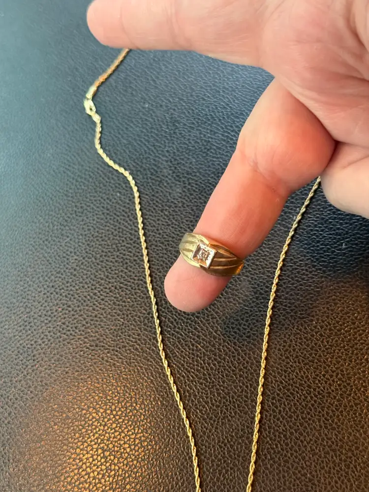 14k Gold Ring And Chain. 10 Grams Total