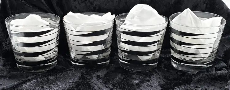 MCM Diagonal Black Stripe Low Ball Glasses Set of 4